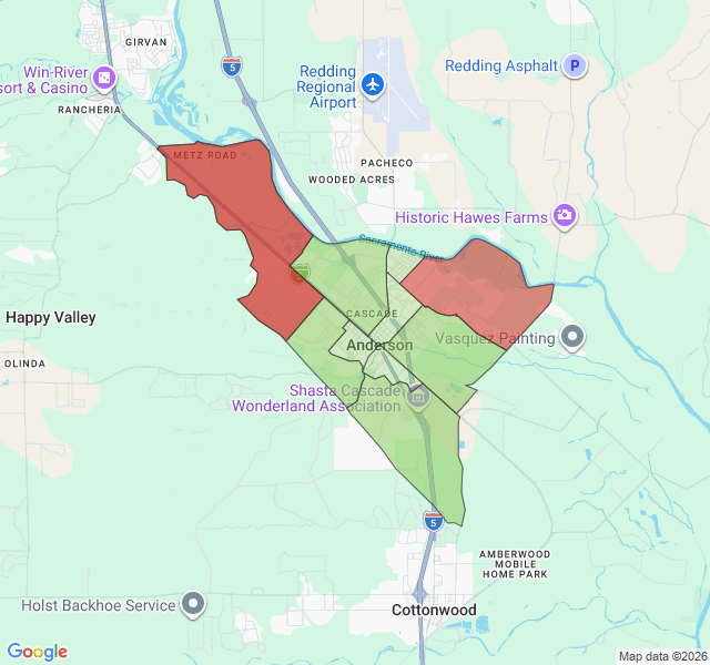 Map of septic coverage in Anderson, CA