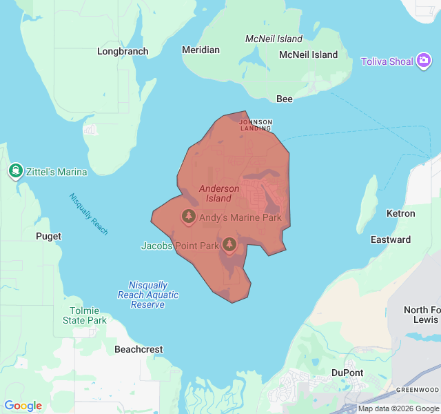 Map of septic coverage in Anderson Island, WA