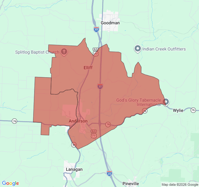 Map of septic coverage in Anderson, MO