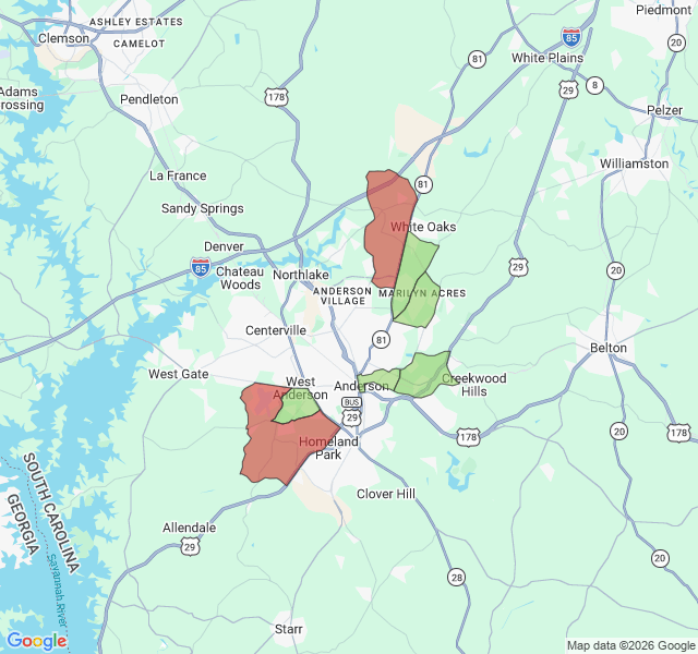 Map of septic coverage in Anderson, SC
