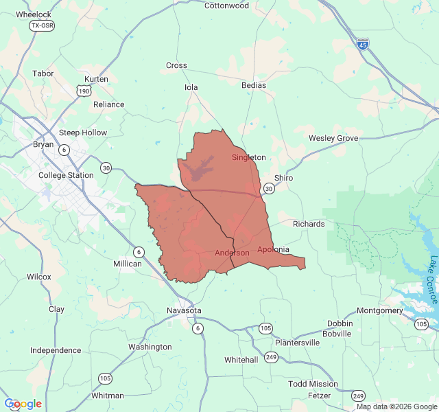 Map of septic coverage in Anderson, TX