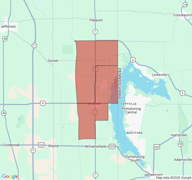 Map of septic coverage in Andover, OH
