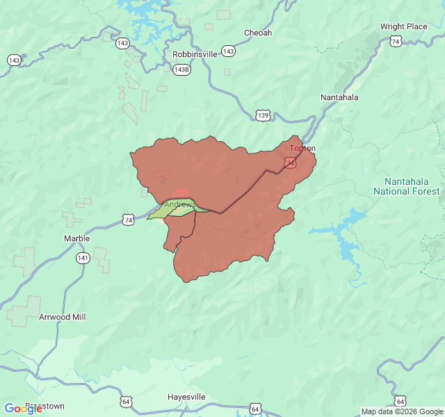 Map of septic coverage in Andrews, NC