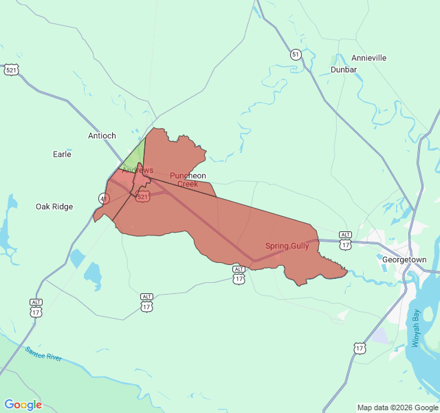 Map of septic coverage in Andrews, SC