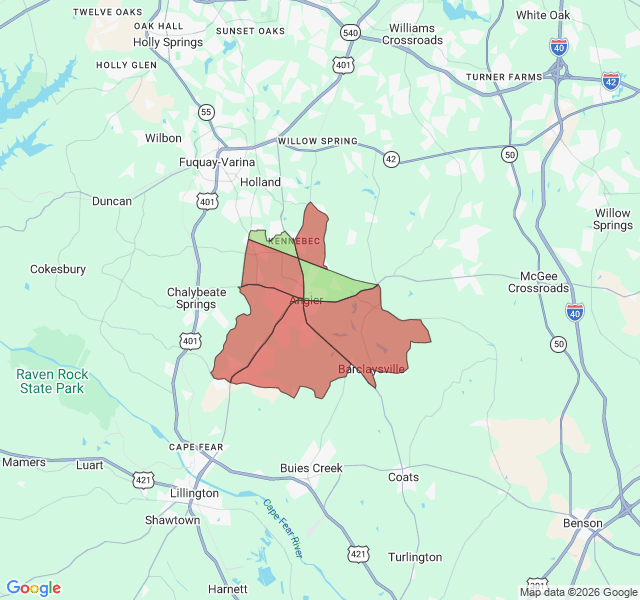 Map of septic coverage in Angier, NC