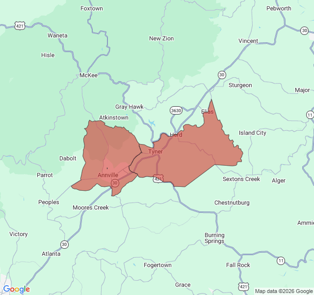 Map of septic coverage in Annville, KY