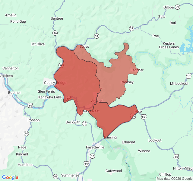 Map of septic coverage in Ansted, WV