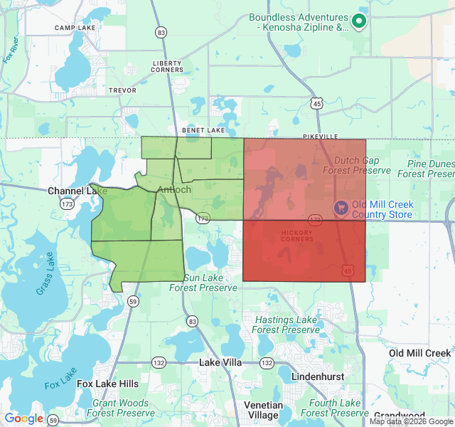 Map of septic coverage in Antioch, IL