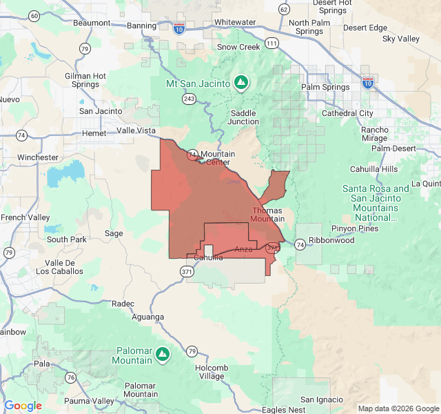 Map of septic coverage in Anza, CA