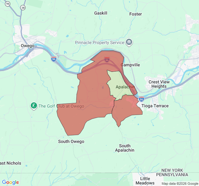 Map of septic coverage in Apalachin, NY