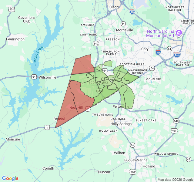 Map of septic coverage in Apex, NC