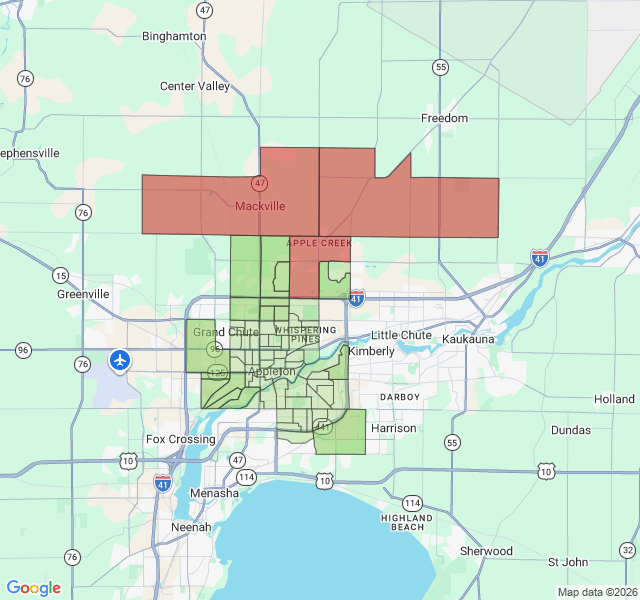 Map of septic coverage in Appleton, WI