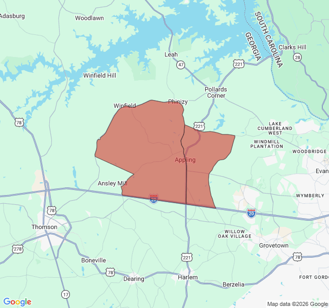 Map of septic coverage in Appling, GA