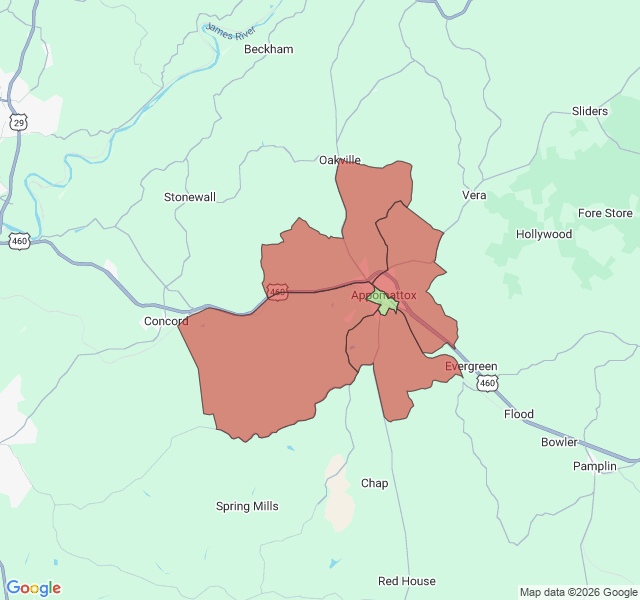 Map of septic coverage in Appomattox, VA
