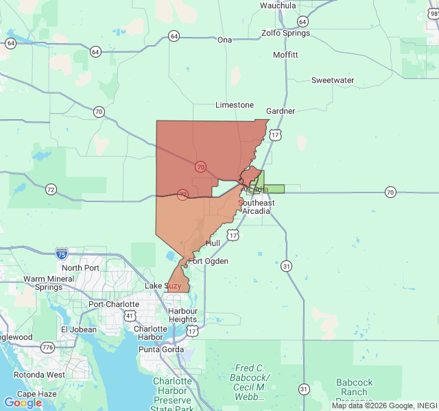 Map of septic coverage in Arcadia, FL