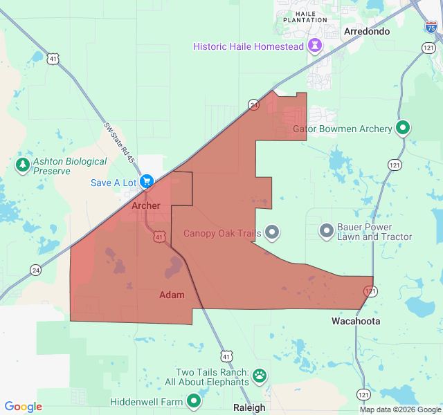 Map of septic coverage in Archer, FL