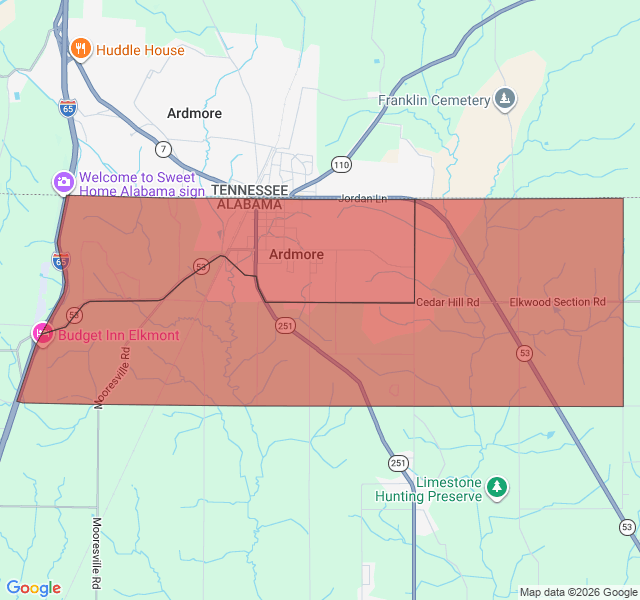 Map of septic coverage in Ardmore, AL