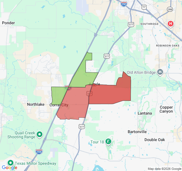Map of septic coverage in Argyle, TX