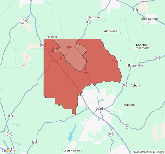 Map of septic coverage in Ariton, AL