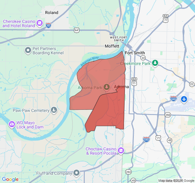 Map of septic coverage in Arkoma, OK