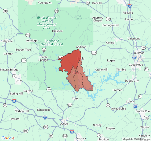 Map of septic coverage in Arley, AL
