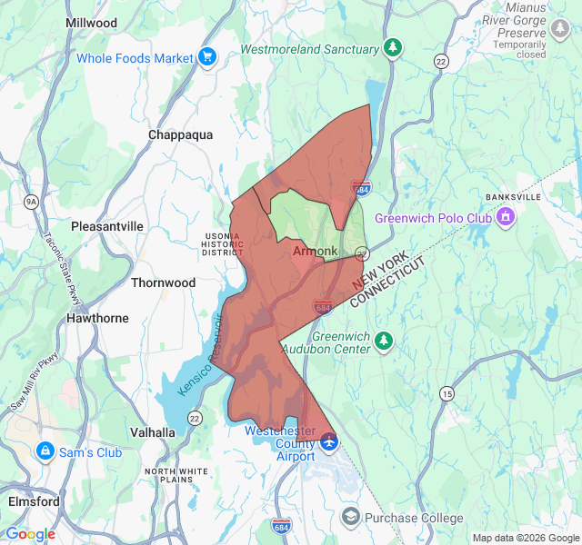 Map of septic coverage in Armonk, NY