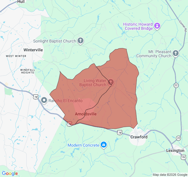 Map of septic coverage in Arnoldsville, GA