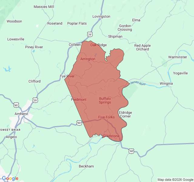 Map of septic coverage in Arrington, VA