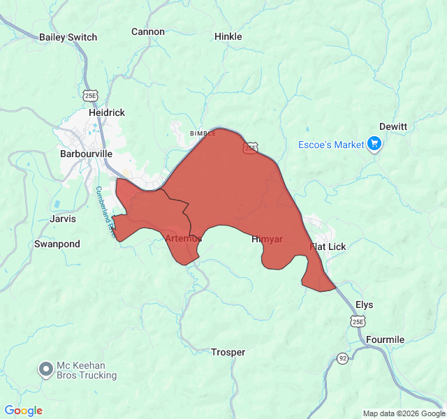 Map of septic coverage in Artemus, KY