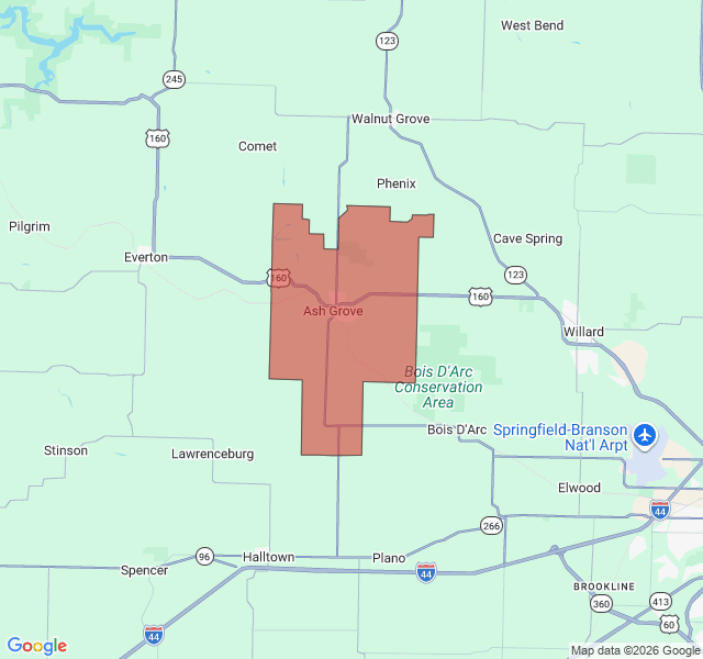 Map of septic coverage in Ash Grove, MO