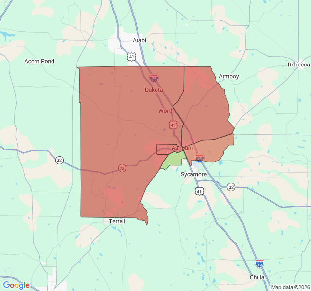 Map of septic coverage in Ashburn, GA