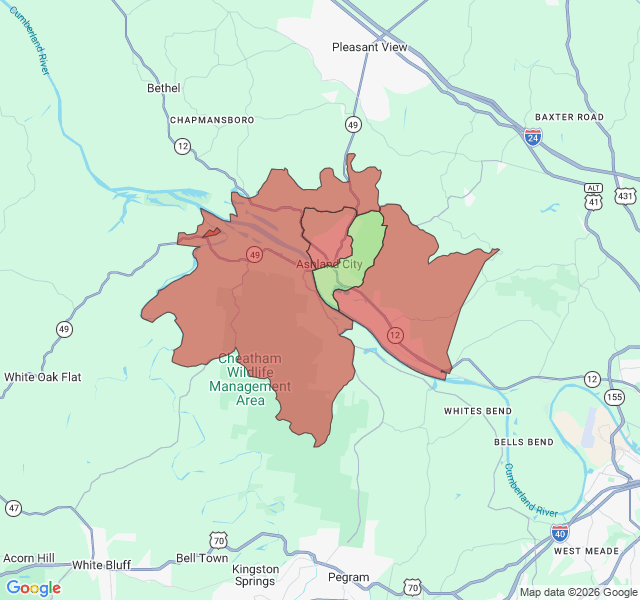 Map of septic coverage in Ashland City, TN