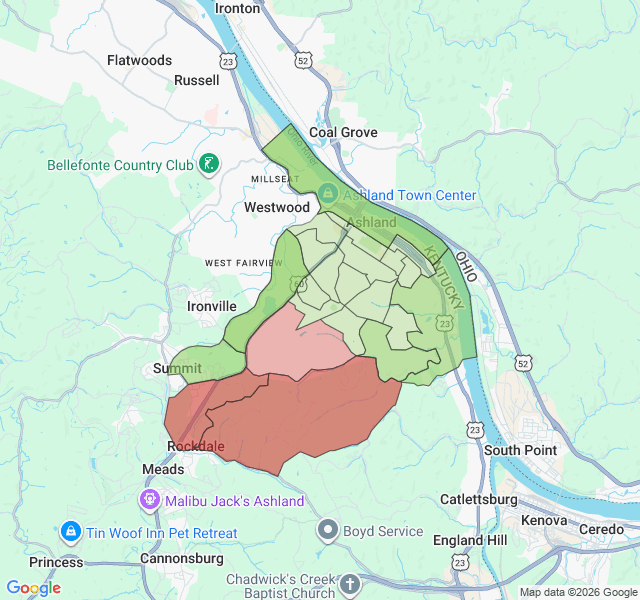 Map of septic coverage in Ashland, KY