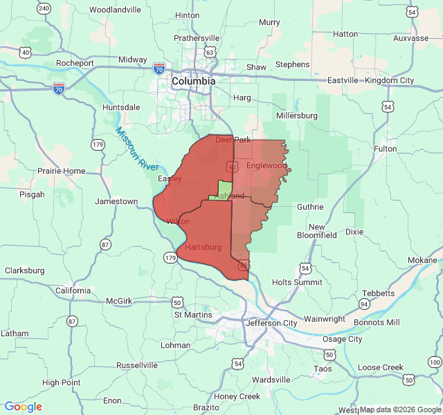 Map of septic coverage in Ashland, MO