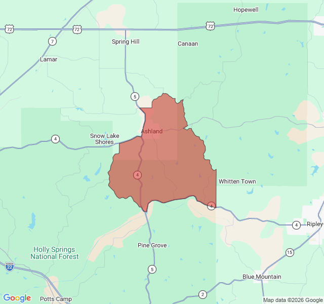 Map of septic coverage in Ashland, MS