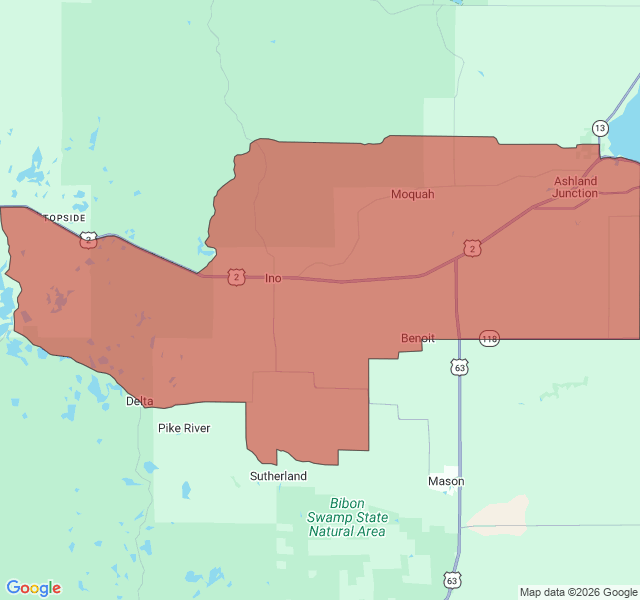Map of septic coverage in Ashland, WI