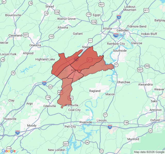 Map of septic coverage in Ashville, AL