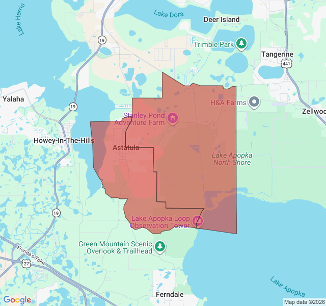 Map of septic coverage in Astatula, FL