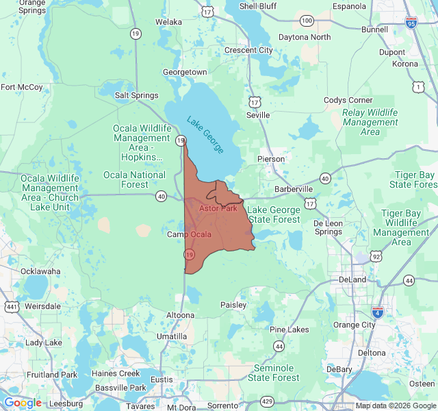 Map of septic coverage in Astor, FL