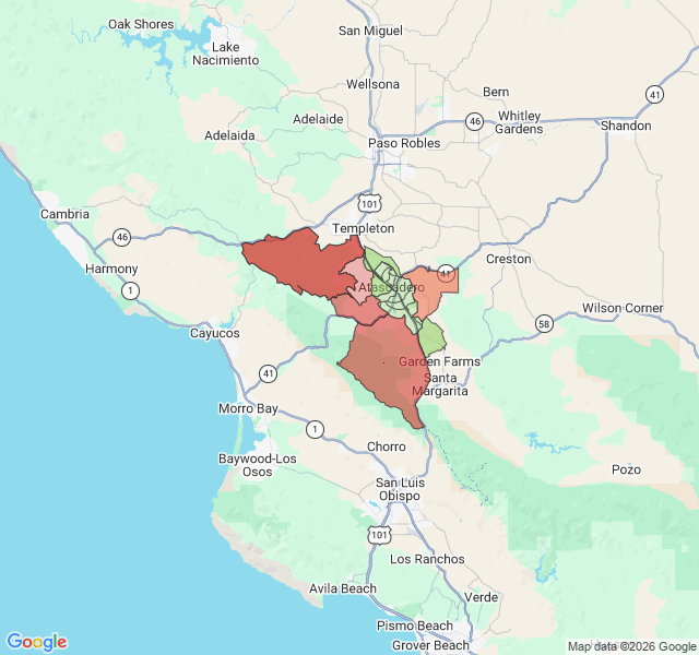 Map of septic coverage in Atascadero, CA