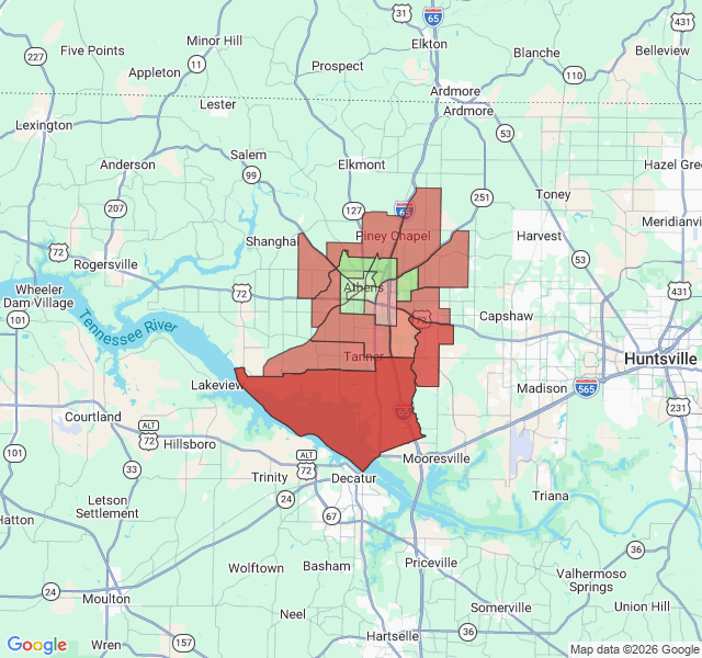 Map of septic coverage in Athens, AL
