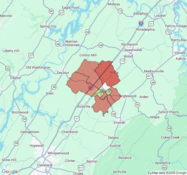 Map of septic coverage in Athens, TN