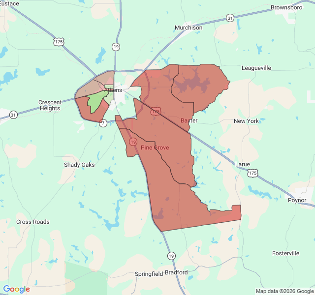 Map of septic coverage in Athens, TX