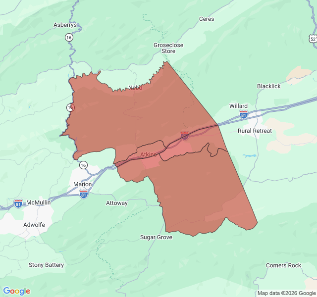 Map of septic coverage in Atkins, VA