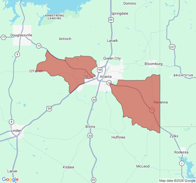 Map of septic coverage in Atlanta, TX