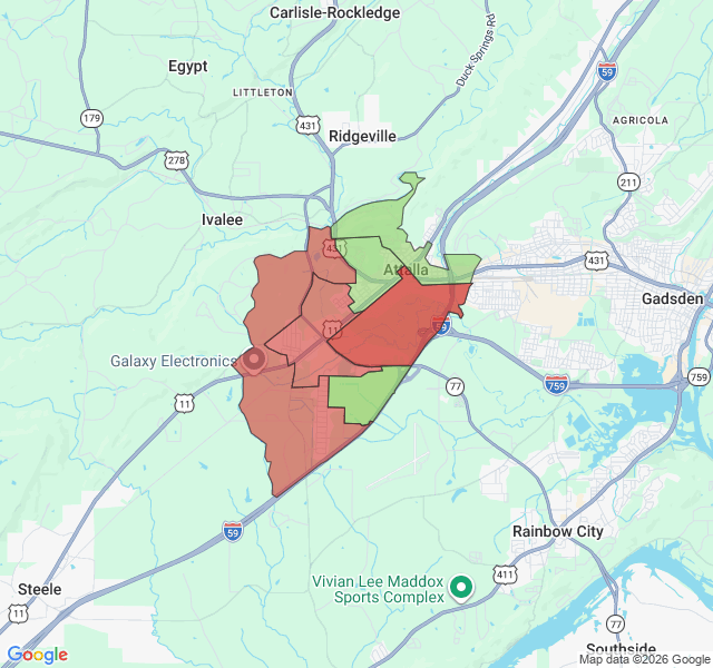 Map of septic coverage in Attalla, AL