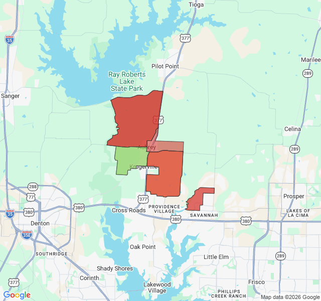 Map of septic coverage in Aubrey, TX