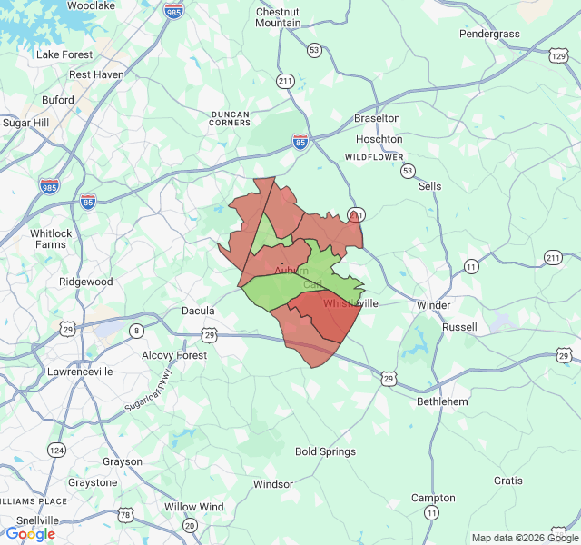 Map of septic coverage in Auburn, GA