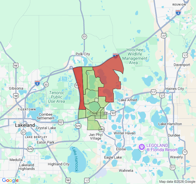 Map of septic coverage in Auburndale, FL