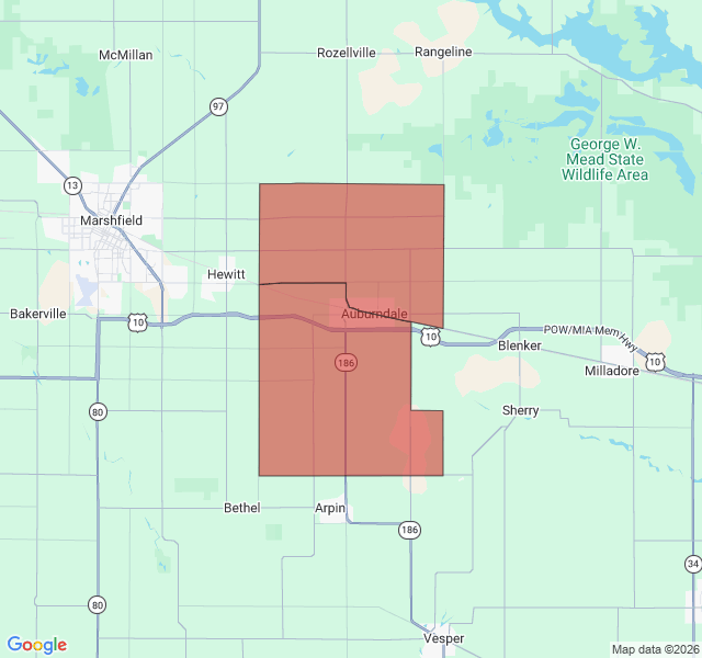 Map of septic coverage in Auburndale, WI